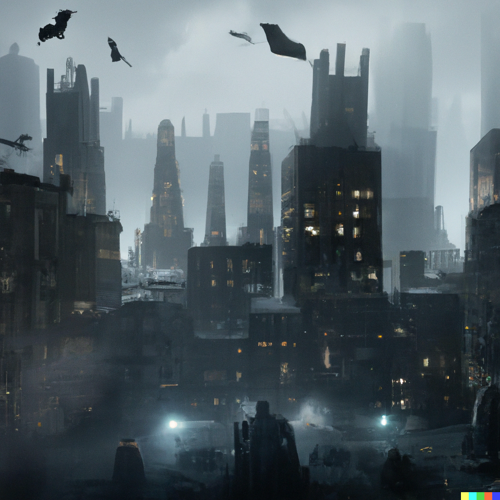 imagem criada pelo dall-e com o intuito de ilustrar a história de Gotham City sem o Batman.